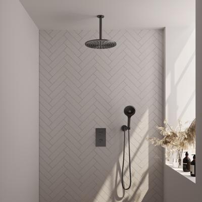 Regendoucheset Inbouw Brauer Gunmetal Edition Thermostatisch 30 cm met 3-Weg Omstelling, Plafondarm en 3-Standen Handdouche Geborsteld Gunmetal Brauer