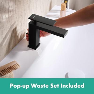 Hansgrohe Tecturis E ééngreeps wastafelkraan 110 met PopUp trekwaste, mat zwart