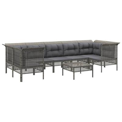 8-delige Loungeset met kussens poly rattan grijs