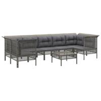 8-delige Loungeset met kussens poly rattan grijs - thumbnail