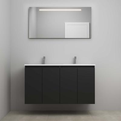 On-Line Badkamermeubelset - 120 cm - Voorgemonteerd - Greeploos 4 Deuren - Acryl Wastafel - 2 Kraangaten - Spiegel met LED-Verlichting - Mat Zwart