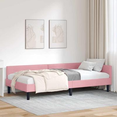 Hoekbedframe Roze 100 x 200 cm Velvet en Engineered hout