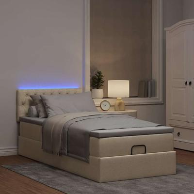 Ottoman bed met matras en LED's 80x200cm stof crèmekleurig