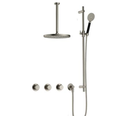 Hotbath Cobber X - CX7067 - Inbouw Regendoucheset - Geborsteld Nikkel - 2 Stopkranen - Thermostatisch - Plafondbuis 30 cm - Hoofddouche 200 mm - Ronde Handdouche 3 Standen - Glijstang 900 mm - Waterbesparend