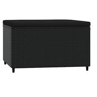 Voetensteun met kussen poly rattan zwart - thumbnail