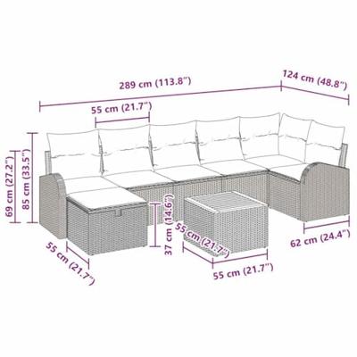 Tuinbankenset met kussen met opslag 8 pcs Zwart Poly riet