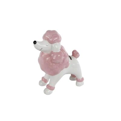 Spaarpot Poedel zacht roze aardew 16,5x9x18cm