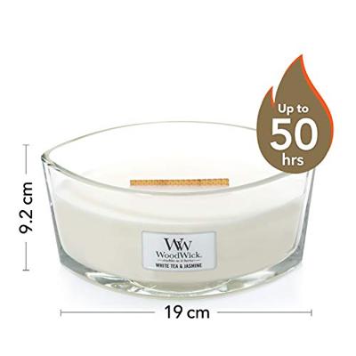 WoodWick Geurkaars Ellipse White Tea & Jasmine - 9 cm / 19 cm - Geurkaars in Glas - Houten Lont WoodWick Geurkaars Ellipse White Tea & Jasmine - 9 cm / 19 cm - Geurkaars in Glas - Houten Lont