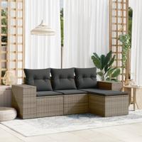 4-delige Loungeset met kussens poly rattan grijs - thumbnail