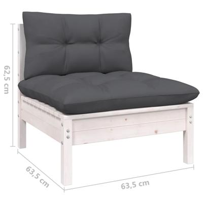 9-delige Loungeset met kussens massief grenenhout wit - thumbnail