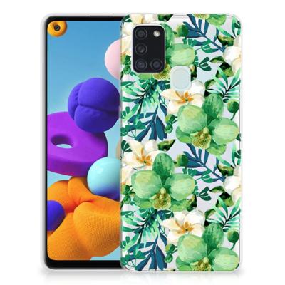 Samsung Galaxy A21s | TPU Case | Orchidee Groen Samsung Galaxy A21s | TPU Case | Orchidee Groen