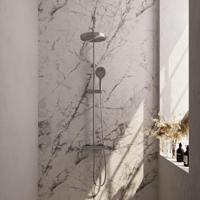 Brauer Stripe opbouw thermostatische regendouche SET 02 met 25 cm hoofddouche en 3-standen handdouche en doucheslang RVS-kleurig geborsteld PVD - thumbnail