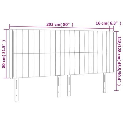 Hoofdbord met randen 203x16x118/128 cm stof crèmekleurig
