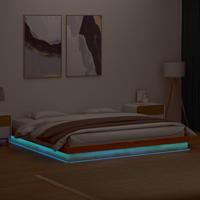 Bedframe met LED massief grenenhout wasbruin 200x200 cm - thumbnail