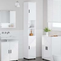 Hoge badkamerkast Hoogglans wit 30 x 35 x 192 cm Bewerkt hout - thumbnail