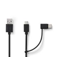 Nedis CCGL60610BK10 USB-kabel 1 m USB 2.0 USB A USB C/Micro-USB B Zwart - thumbnail
