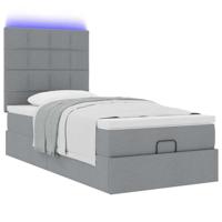 Ottoman bed met matras en LED's 100x200cm stof lichtgrijs - thumbnail