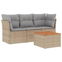 4-delige Loungeset met kussens poly rattan gemengd beige - thumbnail