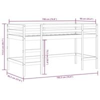 Kinderhoogslaper met gordijnen 90x190 cm grenenhout wit zwart - thumbnail