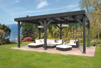 Tuindeco Rijssen overkapping 600x400 cm incl. schroefpakket Douglas zwart geïmpregneerd - Bouwpakket- Plat dak- - Tuindeco