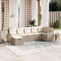7-delige Loungeset met kussens poly rattan beige - thumbnail