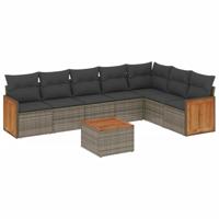 8-delige Loungeset met kussens poly rattan grijs - thumbnail