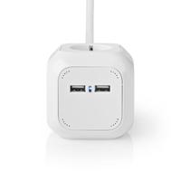 Stekkerdoos Kubus | 4-Wegs Schuko | 2x USB | 1,5 m 3x 1,5 mm² | Wit - thumbnail
