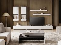 Tv-meubel set BABEL 5 deuren wit/hoogglans wit met verlichting met salontafel - thumbnail