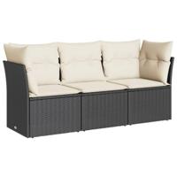 3-delige Loungeset met kussens poly rattan zwart - thumbnail