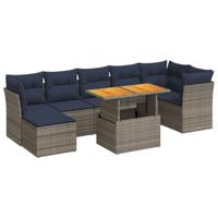 8-delige Loungeset met kussens poly rattan grijs - thumbnail