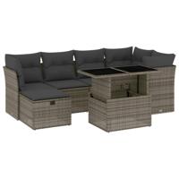 7-delige Loungeset met kussens poly rattan grijs - thumbnail