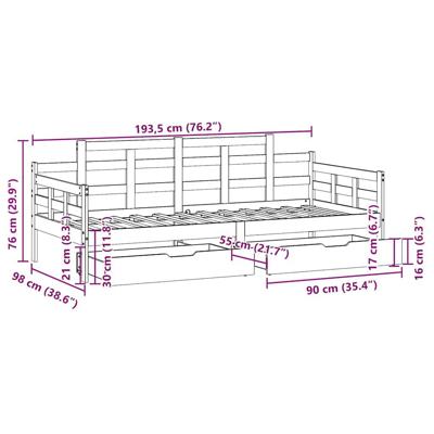 Slaapbank met lades 90x190 cm massief grenenhout Slaapbank met lades 90x190 cm massief grenenhout
