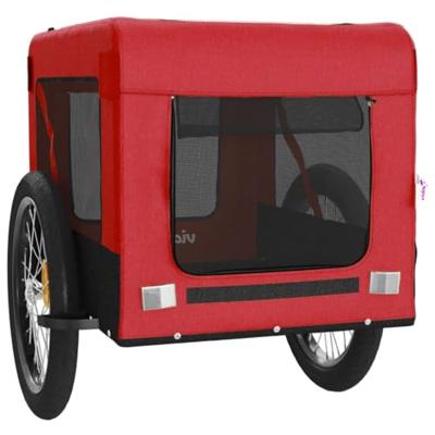 Hondenfietstrailer oxford stof en ijzer rood en zwart - thumbnail