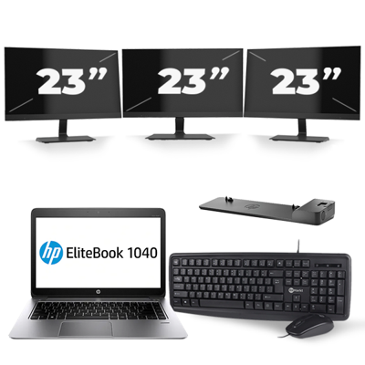 HP EliteBook Folio 1040 G3 - Intel Core i5-6e Generatie - 14 inch - 8GB RAM - 256GB SSD - Windows 11 + 3x 23 inch Monitor