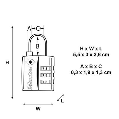 Masterlock 30mm - durable metal body - 19mm steel shackle, 3mm diam. - 3-digit re - 4680EURDNKL - thumbnail