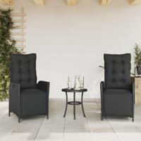Tuinstoelen 2 st verstelbaar met voetensteun poly rattan zwart - thumbnail