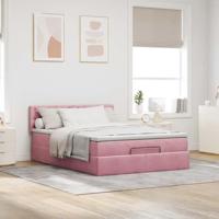 Ottoman bed met matras en LED's 140x200cm fluweel roze - thumbnail