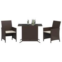 3-delige Bistroset met kussens poly rattan bruin - thumbnail