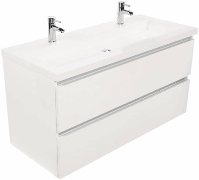 Saqu Gaia ondiep badmeubel incl. glans witte wastafel met 2 kraangaten 120x40x64cm glans wit - aluminium greeplijst