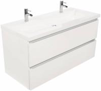 Saqu Gaia ondiep badmeubel incl. glans witte wastafel met 2 kraangaten 120x40x64cm glans wit - aluminium greeplijst - thumbnail