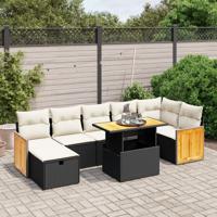 5-delige Loungeset met kussens poly rattan zwart - thumbnail