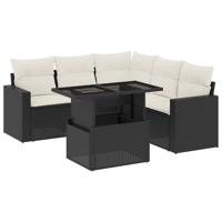 6-delige Loungeset met kussens poly rattan zwart - thumbnail