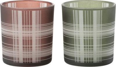 Theelichthouder geruit glas mat bruin/groen s 7,3x7,3x8 cm 1 stuk Jolipa - Hortus