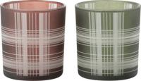 Theelichthouder geruit glas mat bruin/groen s 7,3x7,3x8 cm 1 stuk Jolipa - Hortus - thumbnail