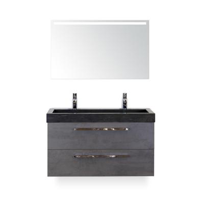 Seville Badmeubelset 100 cm - Beton Antraciet - Wastafel Lucca 2 kraangaten - met Sence Spiegel