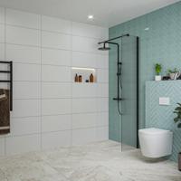 Fortifura Galeria inloopdouche - 40x200cm - ribbelglas - wandarm - mat zwart SW797948/SW797905 - thumbnail