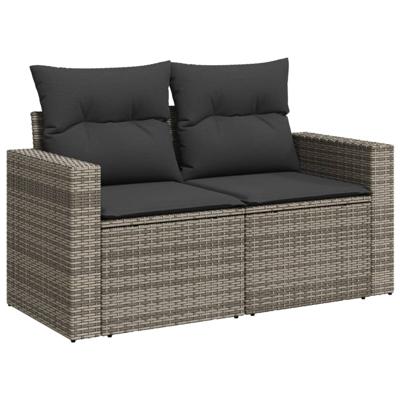 7-delige Loungeset met kussens poly rattan grijs