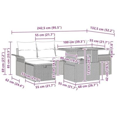 Tuinbankenset met kussen met opslag 7 pcs Grijs poly rattan