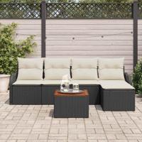 Tuinbankenset met kussen 6 pcs Zwart poly rattan - thumbnail