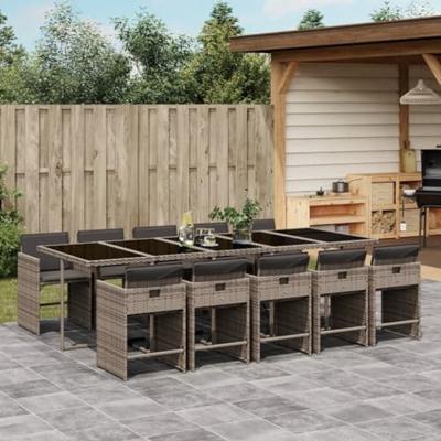 11-delige Tuinset met kussens poly rattan grijs